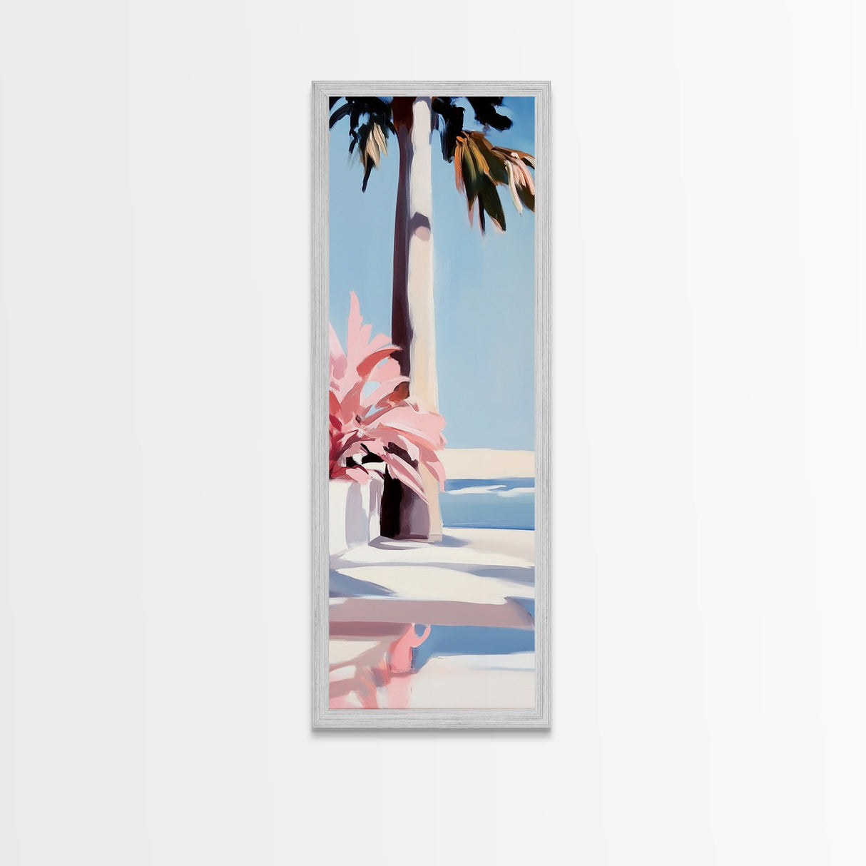 Coastal Palm Tree, Tropical Wall Art, Seaside Home Decor, Framed Canvas Print, Pastel Beach Aesthetic, Living Room Art, Summer Vibes