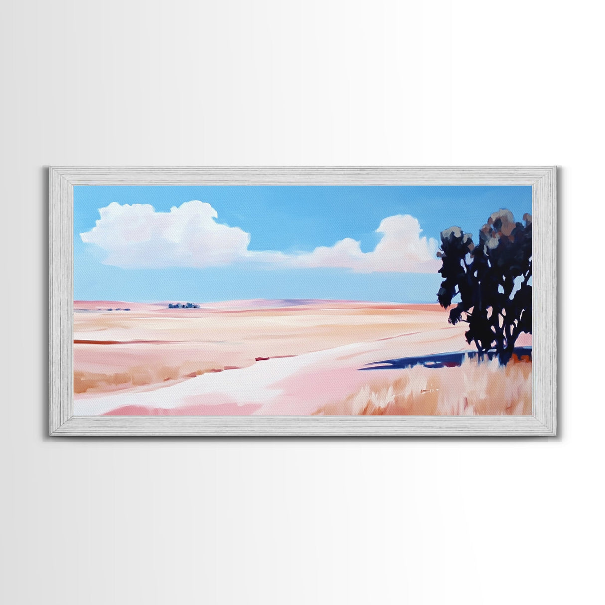 Golden Field Landscape, Warm Summer Painting, Minimalist Nature Print, Scenic Country Art, Rustic Home Decor, Framed Canvas Print