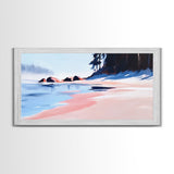 Misty Beach, Tranquil Ocean Scene, Soft Coastal Aesthetic, Framed Canvas Print, Minimalist Seascape, Relaxing Home Wall Decor