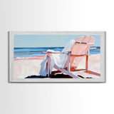 Beach Chair, Ocean View, Coastal Relaxation, Serene Seaside Art, Nautical Home Decor, Pastel Aesthetic, Living Room Wall Art, Canvas Print