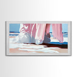 Flowing Dress, Beach Scene, Abstract Coastal Art, Modern Wall Decor, Living Room Art, Canvas Print, Pastel Minimalist Artwork, Feminine Decor