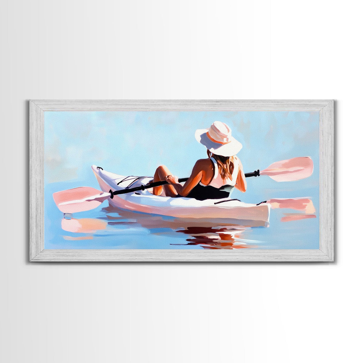 Kayaker, Summer Adventure, Water Sports Art, Canvas Print, Minimalist Wall Decor, Coastal Home Art, Boho Beach Painting, Modern Artwork
