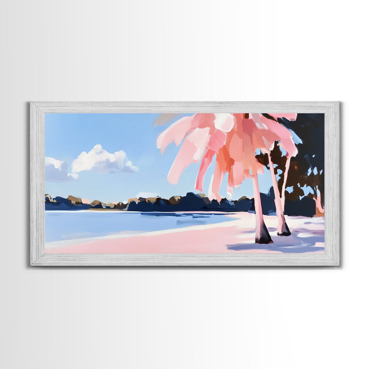 Tropical Beach, Palm Trees, Ocean View, Canvas Print, Coastal Home Decor, Summer Landscape, Living Room Art, Minimalist Nature Painting