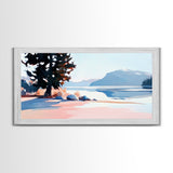 Mountain Lake, Pine Tree, Scenic Nature, Landscape Painting, Framed Canvas Print, Bedroom Wall Art, Rustic Home Decor, Nature Gift