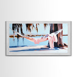 Hammock Retreat, Peaceful Escape, Lazy Afternoon, Lakeside Vibes, Framed Canvas Print, Relaxing Wall Art, Bedroom Decor, Nature Gift