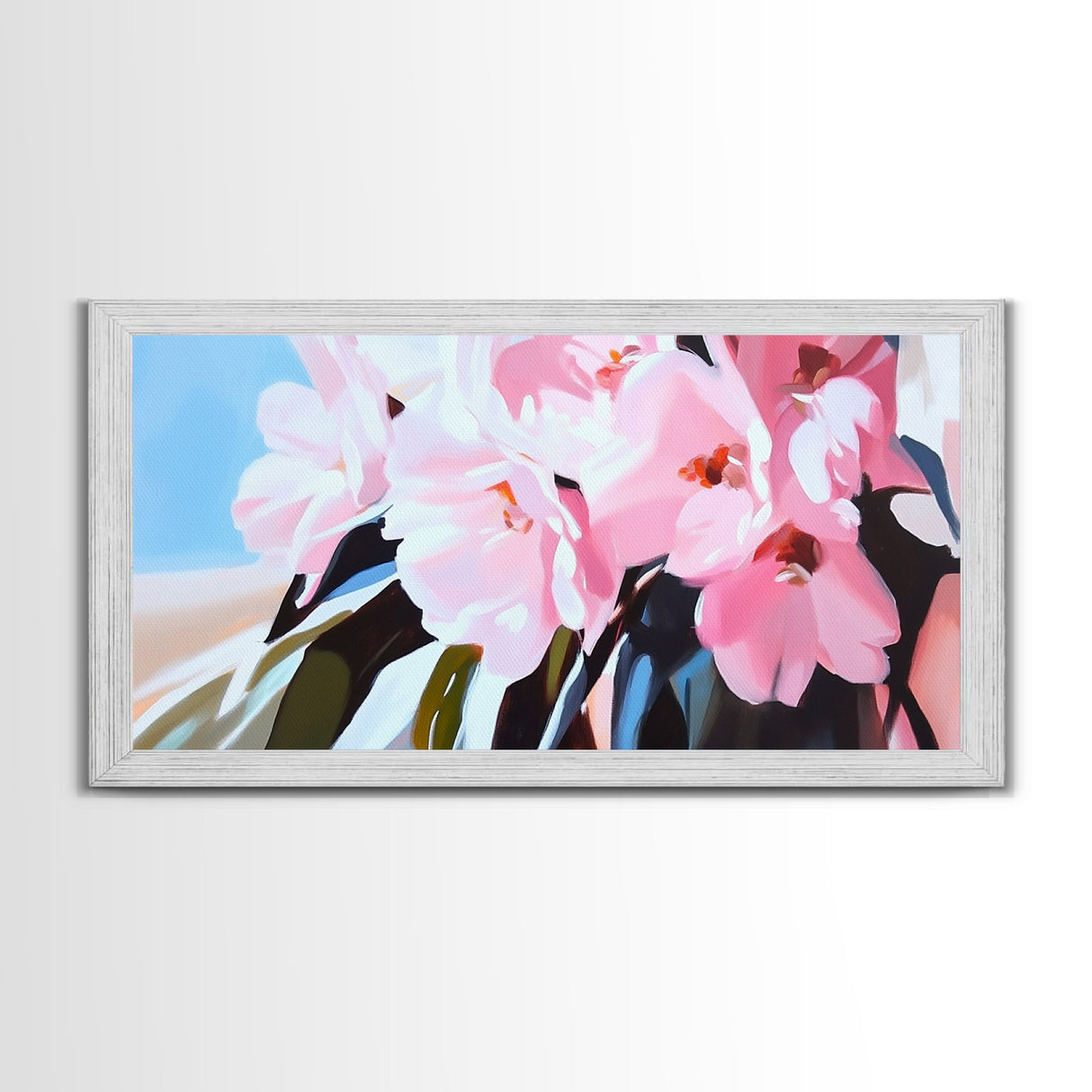 Pink Cherry Blossoms, Floral Wall Art, Romantic Botanical Print, Spring Bloom Decor, Nature-Inspired Aesthetic, Bedroom Framed Canvas Print