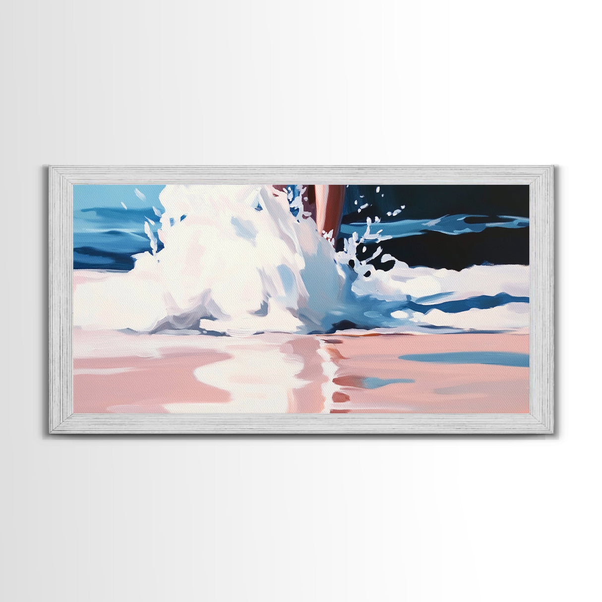 Ocean Waves Splash, Coastal Surf Print, Dynamic Beach Wall Art, Nautical Seaside Decor, Modern Blue Aesthetic, Bathroom Canvas Print