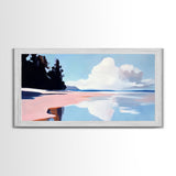 Cloudy Seascape Reflection, Tranquil Coastal Print, Minimalist Ocean Decor, Soft Pastel Landscape, Zen Home Art, Bedroom Framed Canvas Print