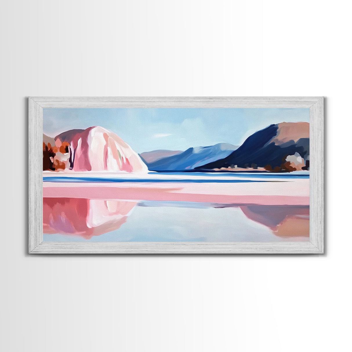 Lake Mountains, Reflections, Canvas Print, landscape art, nature painting, boho wall decor, peaceful mountain view, contemporary scenery