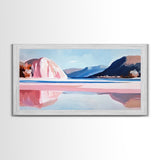 Lake Mountains, Reflections, Canvas Print, landscape art, nature painting, boho wall decor, peaceful mountain view, contemporary scenery