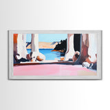 Tranquil Waters, Cliffside View, Serene Seascape, Framed Canvas Print, Coastal Wall Art, Boho Decor, Office Wall Art, Abstract Landscape