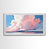 Sunset Glow, Cloud Reflections, Pastel Sky, Framed Canvas Print, Beach House Decor, Aesthetic Landscape, Contemporary Art, Serene Home Accent