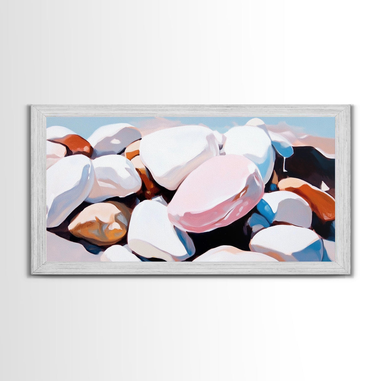 Smooth Stones, Pebble Beach, Coastal Art, Framed Canvas Print, Neutral Home Decor, Minimalist Style, Nature Inspired, Spa Wall Art