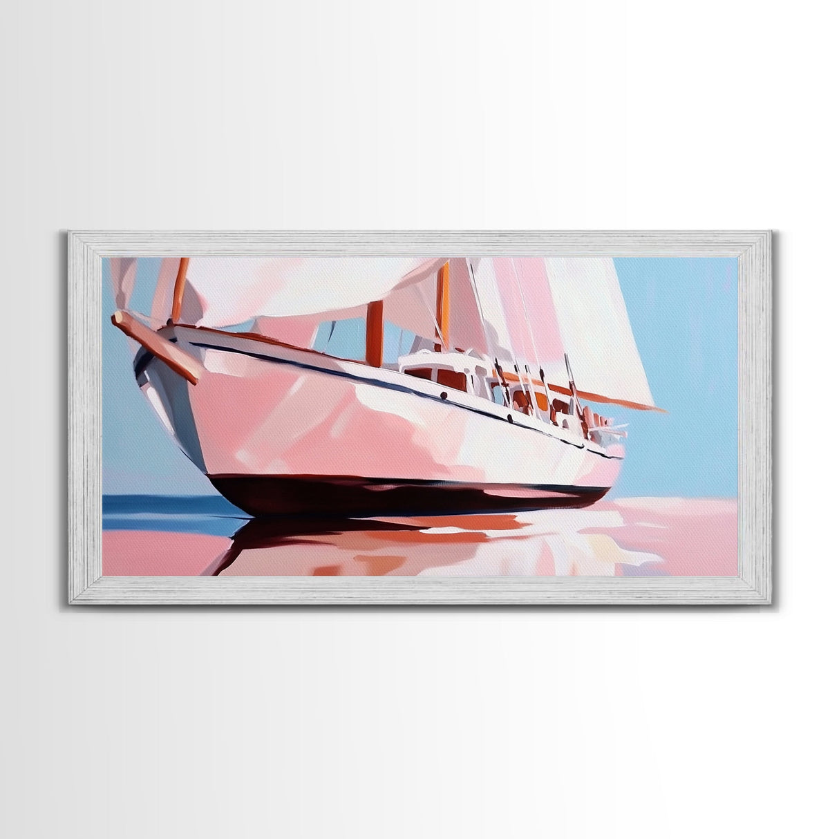 Sailing Boat, Nautical Wall Art, Ocean Reflection Print, Coastal Home Decor, Modern Seascape, Minimalist Living Room, Framed Canvas Print