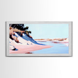 Sandy Riverbank, Minimalist Nature Art, Soft Pastel Landscape, Warm Earthy Print, Rustic Home Decor, Boho Wall Art, Framed Canvas Print