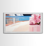 Pink Blossom, Coastal Wall Art, Living Room Decor, Framed Canvas Print, Modern Beach Painting, Pastel Home Decor, Seaside Art