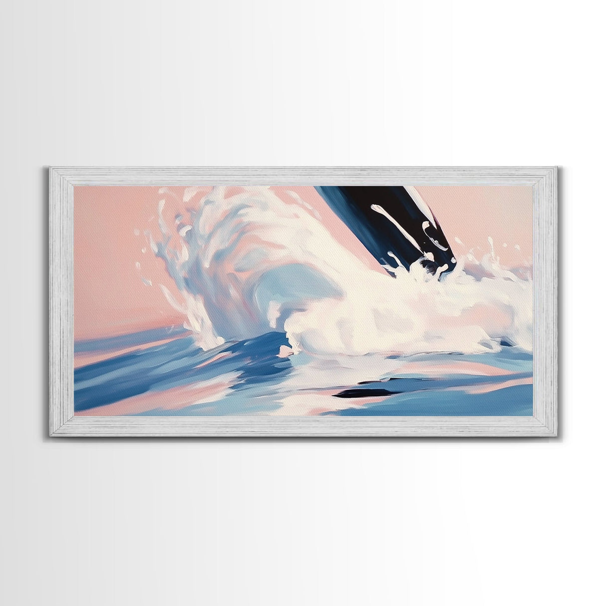 Splashing Wave, Surfer Art, Framed Canvas Print, Ocean Wall Art, Coastal Vibes, Modern Beach Decor, Nautical Artwork, Living Room Art