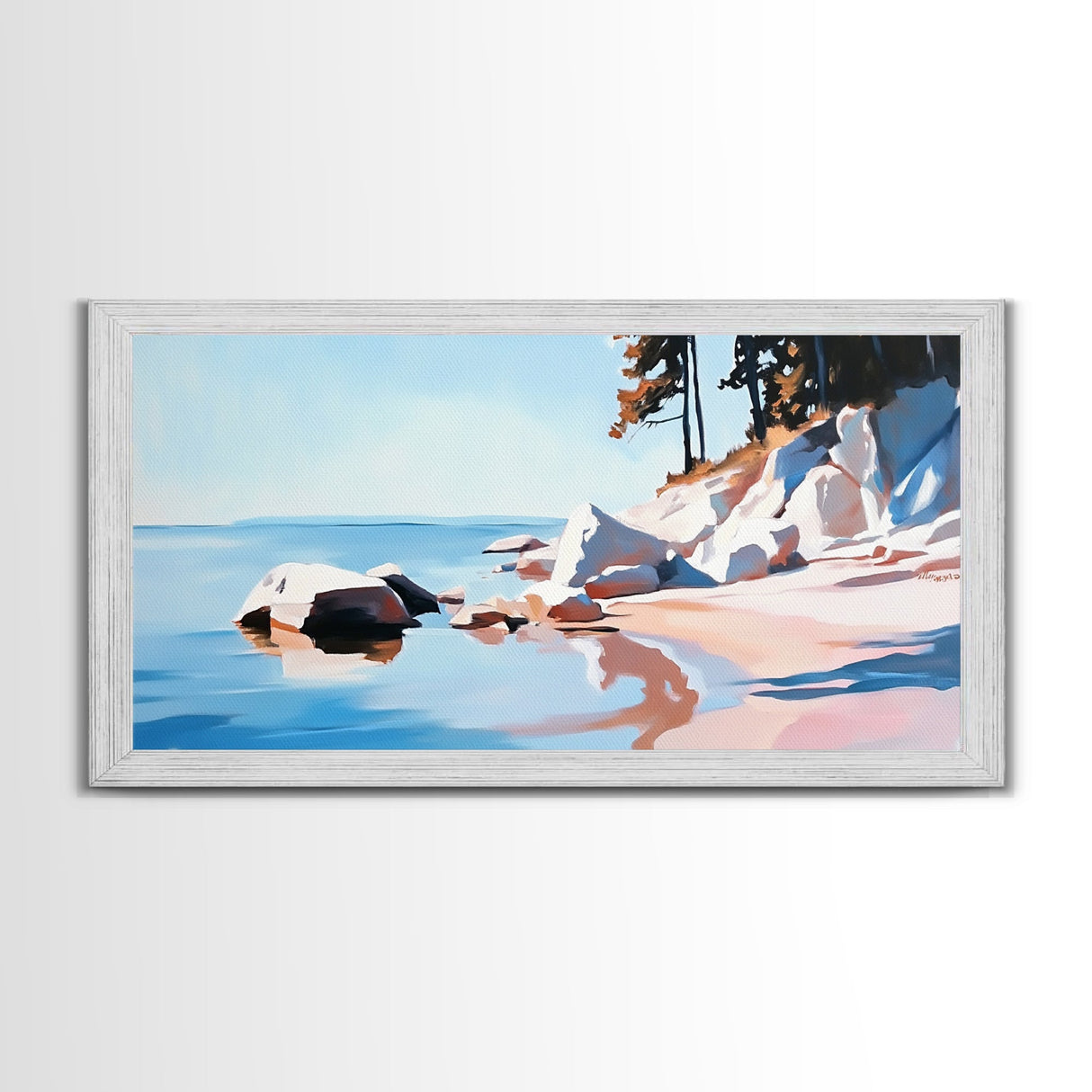 Seaside Escape, Cliffside Beauty, Canvas Print, Modern Coastal Art, Boho Nature Painting, Blue Ocean Decor, Large Wall Art, Living Room
