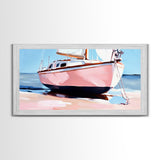 Sailboat Painting, Nautical Wall Art, Coastal Living Decor, Soft Pastel Blue and Pink, Ocean Scene, Beach House Aesthetic, Framed Canvas Print