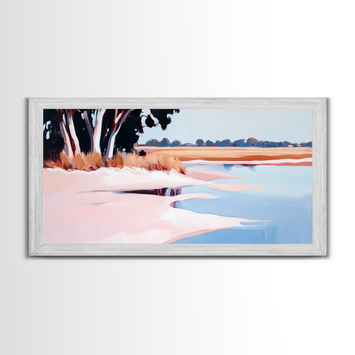 Marsh Landscape, Seaside Escape, Nature Painting, Calm Aesthetic, Framed Canvas Print, Coastal Wall Art, Living Room Decor, Fall Landscape