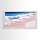 Pink Waves, Ocean Painting, Coastal Home Decor, Beach Wall Art, Summer Aesthetic, Minimalist Seascape, Canvas Print, Nautical Theme