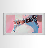 Leather Belt, Western Fashion, Modern Cowboy Art, Chic Home Decor, Framed Canvas Print, Minimalist Pink and Blue Wall Art