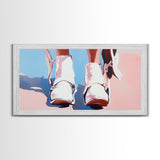 White Cowboy Boots, Western Fashion, Feminine Cowgirl Art, Stylish Wall Decor, Framed Canvas Print, Pink and Blue Aesthetic