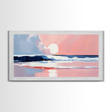 Tranquil Beach, Soft Tones, Framed Canvas Print, Pastel Seascape, Serene Wall Art, Calming Bedroom Decor, Ocean Painting