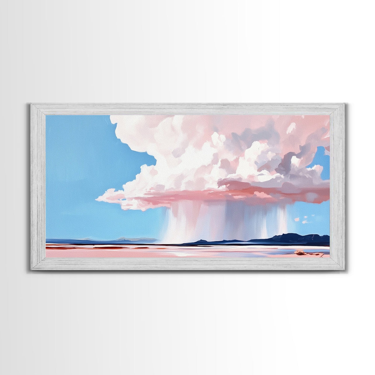 Rainstorm Horizon, Sky Art, Framed Canvas Print, Nature Wall Decor, Dreamy Landscape, Pastel Cloud Painting, Modern Home Vibes