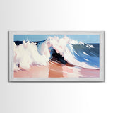 Tidal Wave, Beach Art, Framed Canvas Print, Surfer Decor, Minimalist Coastal Aesthetic, Pastel Ocean Scene, Living Room Wall Art
