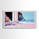 Coastal Retreat, Mediterranean Art, Framed Canvas Print, Beach House Decor, Minimalist Seascape, Pastel Ocean Painting, Modern Wall Art