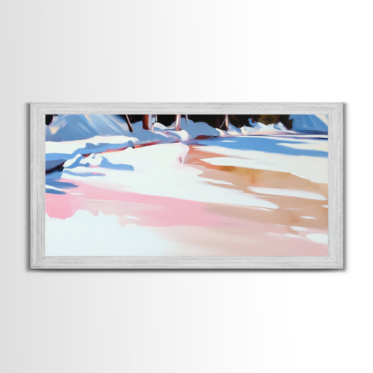 Winter Reflection, Snowy Landscape, Framed Canvas Print, Cozy Wall Art, Modern Home Decor, Minimalist Painting, Serene Nature Scene