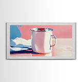 Enamel Mug, Rustic Kitchen, Framed Canvas Print, Minimalist Still Life, Vintage Aesthetic, Cozy Wall Art, Soft Pastel Painting