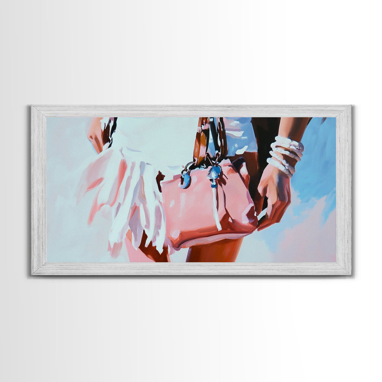 Beach Chic, Boho Fashion, Framed Canvas Print, Coastal Wall Art, Feminine Aesthetic, Pastel Painting, Modern Home Decor