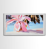 Pink Tropical Plant, Boho Botanical, Exotic Leaves, Pastel Colors, Soft Summer Vibes, Relaxing Nature, Living Room Art, Framed Canvas Print