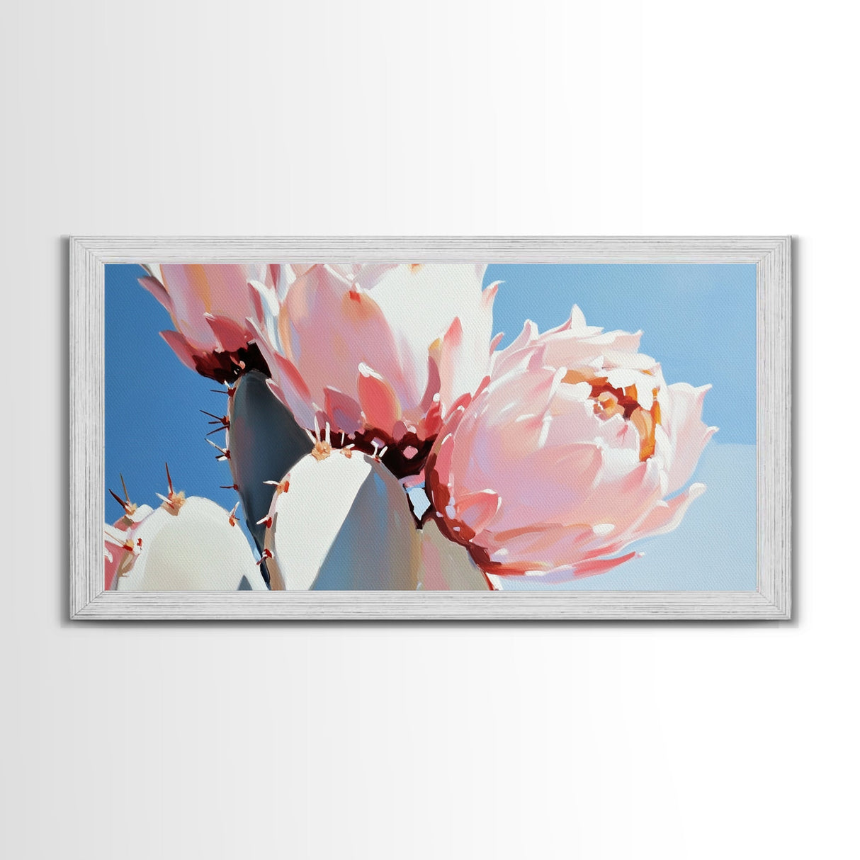 Cactus Blossoms, Desert Botanical Art, Vibrant Succulent, Pink Flowering Cactus, Bohemian Aesthetic, Canvas Print, Living Room