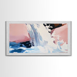 Waterfall, Abstract, Modern, Framed Canvas Print, Nature Wall Art, Minimalist Art, Bedroom Decor, Coastal Art, Blue and White Painting