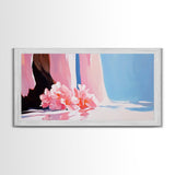 Floral, Waterfall, Soft Pink, Framed Canvas Print, Living Room Wall Art, Boho Art, Nature Artwork, Elegant Painting, Serene Home Decor