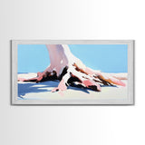 Tree, Root, Beach, Framed Canvas Print, Coastal Wall Art, Nature Inspired, Minimalist Art, Tranquil Home Decor, Pastel Painting