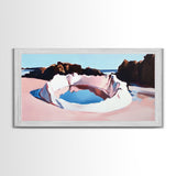 Ocean, Rock Pool, Abstract, Framed Canvas Print, Coastal Home Decor, Tranquil Artwork, Minimalist Landscape, Soft Pastel Painting