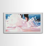 Ocean Waves, Beach Water Art, Summer Coastal Decor, Pink and Blue Painting, Framed Canvas Print, Minimalist Wall Art, Relaxing Vibes