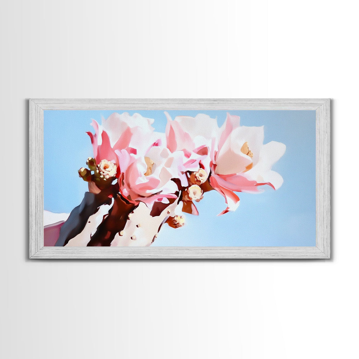 Cactus Blooms, Floral Desert Art, Southwest Boho Print, Nature Botanical Art, Soft Pastel Aesthetic, Framed Canvas Print, Bedroom or Office