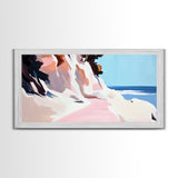 Coastal Path, Beach Cliffside Art, Ocean Landscape Print, Tranquil Summer Wall Art, Minimalist Pastel Decor, Framed Canvas Print