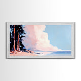 Seaside Pines, Coastal View, Tranquil Landscape, Canvas Print, Nature Wall Art, Beach House Decor, Living Room Art, Blue Minimalist Art