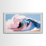 Ocean Wave, Abstract Seascape, Beach Aesthetic, Coastal Home, Canvas Print, Modern Beach House Wall Art, Blue and Pink Waves, Surf Art