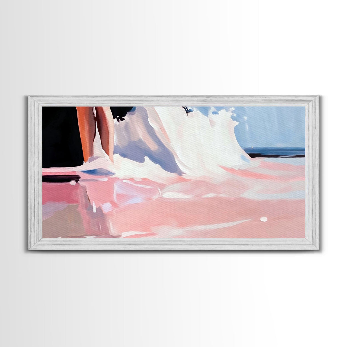 Abstract Waves, Coastal Aesthetic, Beach Sunset, Living Room Wall Art, Canvas Print, Ocean Home Decor, Modern Seaside Artwork, Pink and Blue