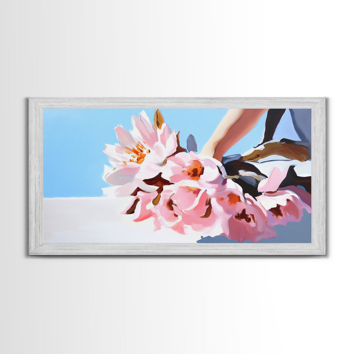 Blush Bouquet, Delicate Flowers, Feminine Touch, Framed Canvas Print, Soft Pastel Decor, Elegant Wall Art, Bedroom Aesthetic, Wedding Gift