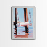 Dock Swing, Reflection Art, Nautical Decor, Relaxing Beach Scene, Minimalist Water Art, Canvas Print, Coastal Wall Art, Rustic Charm
