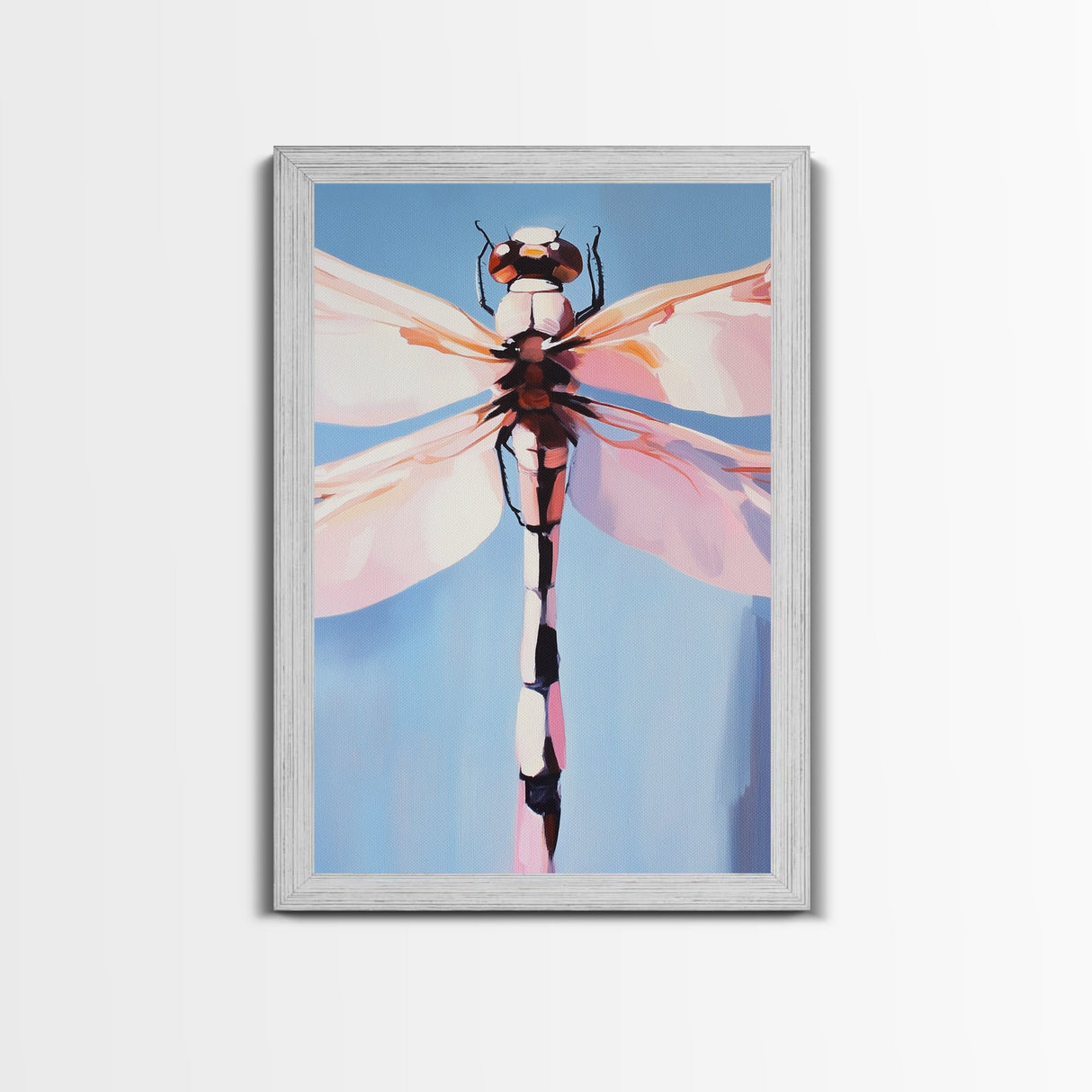Dragonfly Art, Nature Illustration, Blue Sky Painting, Delicate Wings, Modern Wildlife, Canvas Print, Bedroom Wall Art, Minimalist Nature