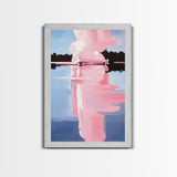 Pink Cloud, Reflection Art, Modern Landscape, Framed Canvas Print, Blue Sky Painting, Large Wall Art, Minimalist Decor, Office Art